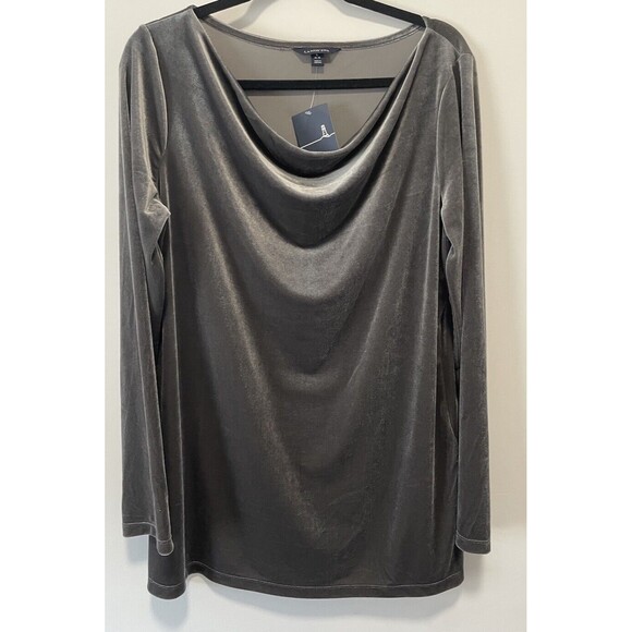 Lands End L 14-16 Women's Velvet Long Sleeve Drape Neck Tunic Grey NWT Holiday - Picture 1 of 7